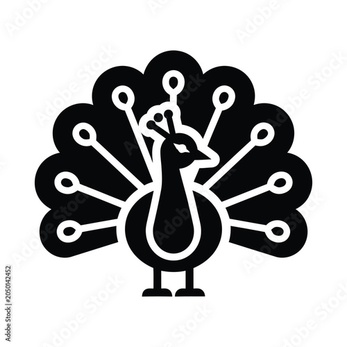 Black and White Peacock Feather Illustration on White Background Minimalist Art