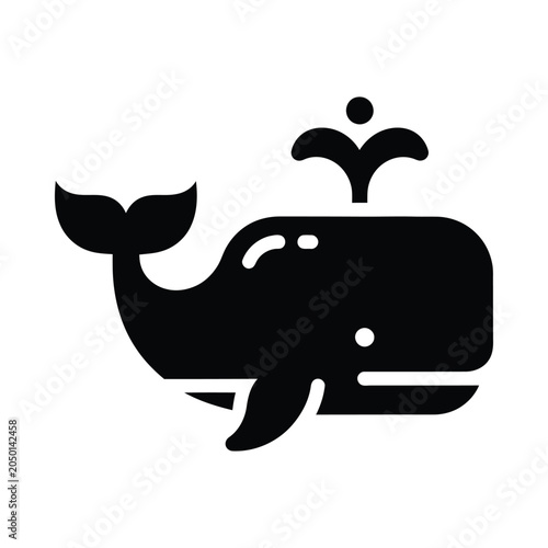 Silhouette Whale Jumping with Bird in Minimalist Black and White Illustration