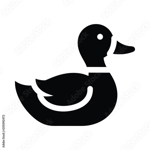 Black and White Duck Silhouette Icon Isolated on Transparent Background