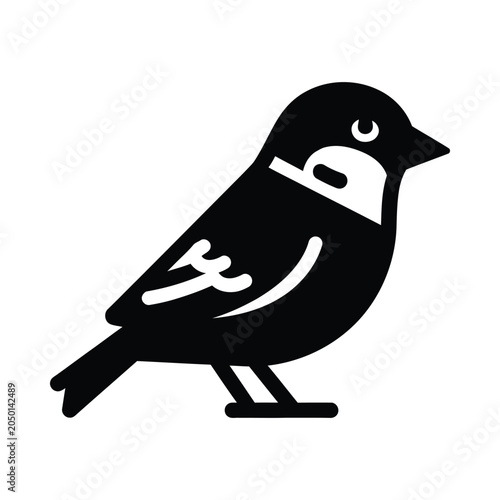 Black and white bird perched on branch minimalist vector illustration