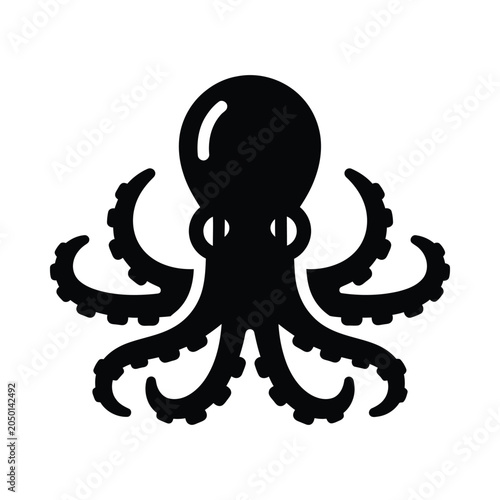 Black Octopus Silhouette on White Background