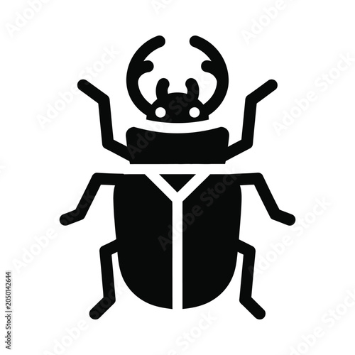 Black silhouette of a beetle insect on white background