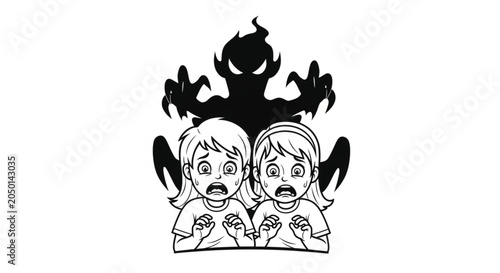 Two frightened children looking shocked.