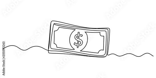 Fotografie One single continuous line drawing of a us dollar paper money bill