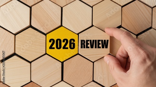 2026 annual review and strategic business planning concept with hexagon blocks