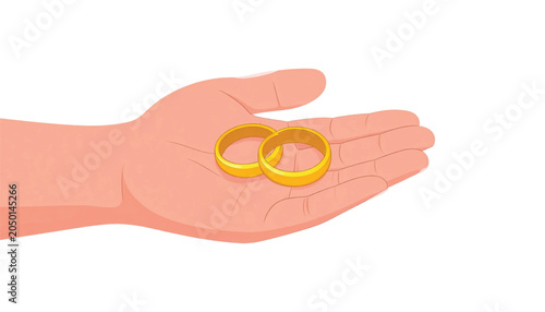 Two gold wedding rings in hand.