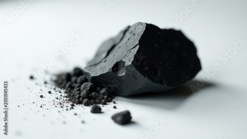A small piece of black coal sits on a clean and white surface, ready for use
