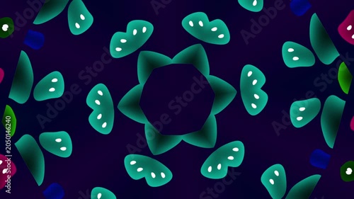 Abstract turquoise kaleidoscope mandala loop with glowing organic radial motion