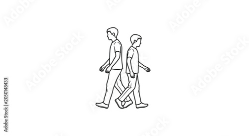 Two men walking side by side.