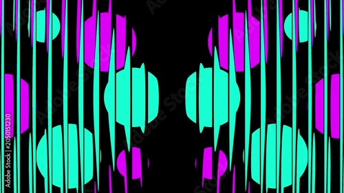 Neon optical illusion loop with cyan magenta circles and vertical lines