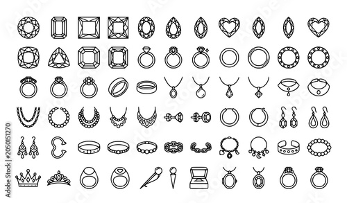 Foto Minimalist Gemstone Pearl Crown and Jewelry Line Art Icons Vector Collection