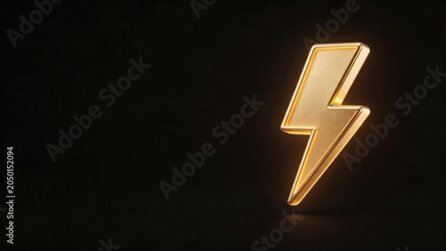 Growth and success in business career development with a glowing golden lightning bolt symbolizing speed power and winning strategy on dark background