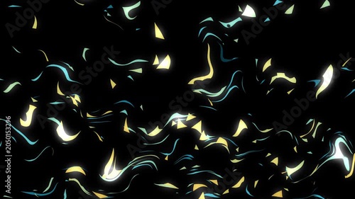 Abstract digital art features bright yellow shards and cyan wavy lines on a dark background, perfect for modern designs. Suitable for digital backgrounds and technology themed projects.