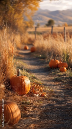 Autumn Pumpkin Pathway in Rustic Countryside