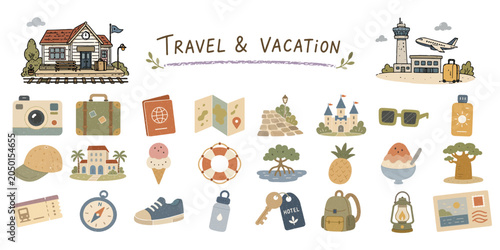 Bild auf Leinwand 旅行と休暇のアイコンセット／Travel and Vacation Icon Set