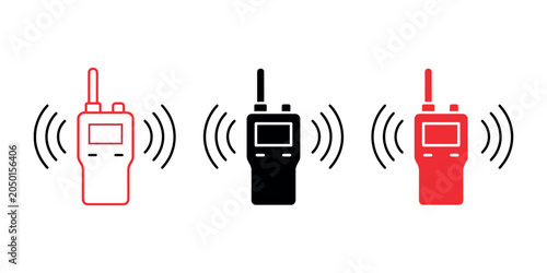 Schilderij op canvas Three walkie talkie icons in red and black with transmission waves