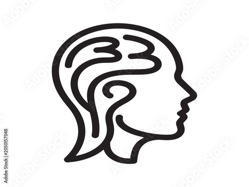Introspective human profile line art illustration minimalist black and white vector icon