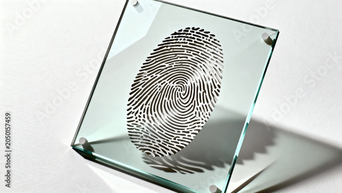 Fingerprint etched in glass panel symbolizing identity and security