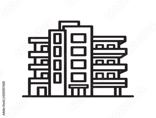 Modern Condominium Building Line Art Vector Illustration Outline