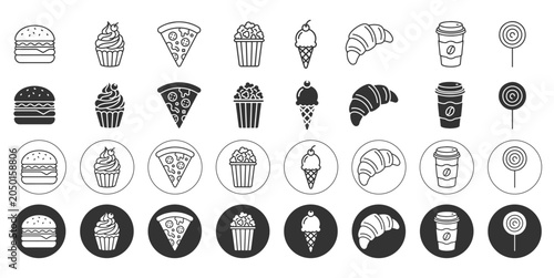 Fast Food Icon Collection in Line and Solid Styles.