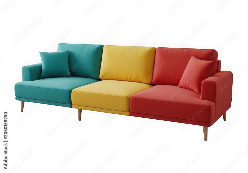 Fototapeta premium Modern colorful modular sectional sofa in living room isolated on transparent background