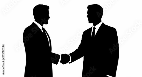 Tableau sur toile Silhouetted Businessmen Completing A Formal Handshake Agreement.