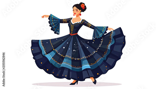 Woman Wearing Flamenco Dance Costume Skirt.