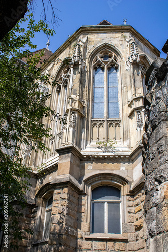 Facade of an ancient building in Budapest, Hungary
