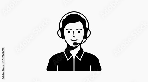 A friendly male customer service representative wearing a headset smiles and looks forward, depicted in a clean, flat icon style.