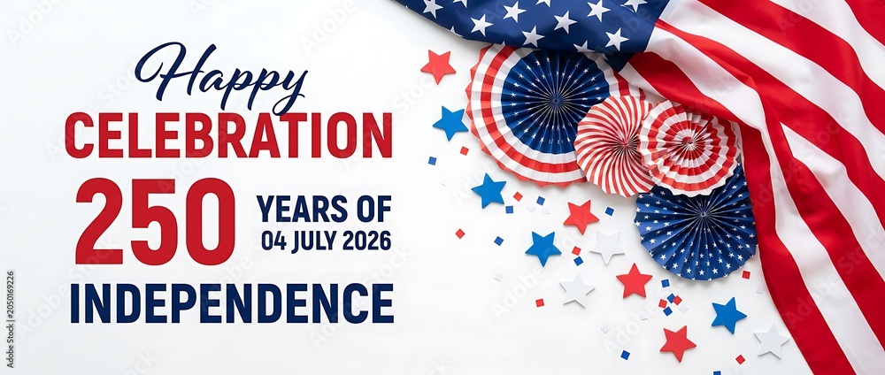 Fototapeta premium Happy celebration 250 years of independence 04 july 2026 united states america patriotic holiday event, national symbol decorative elements.
