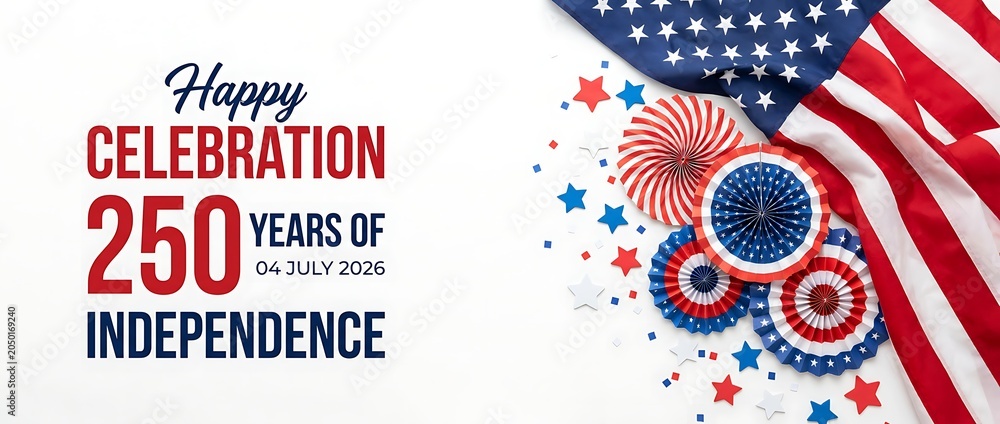Fototapeta premium Happy celebration 250 years of independence 04 july 2026 united states america patriotic holiday event, national symbol decorative elements.
