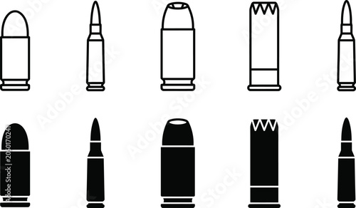 Set of different types of ammunition icons, vector illustration