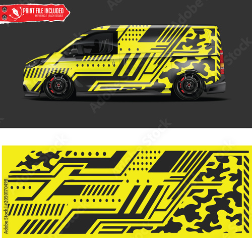 Car decal wrap design vector. Graphic abstract stripe racing background 