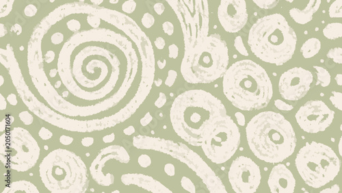 Swirl and circle pattern with a textured pale green background abstract