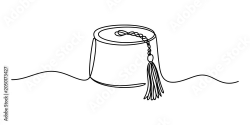 Bild auf Leinwand Continuous one line drawing of a traditional red fez hat with tassel