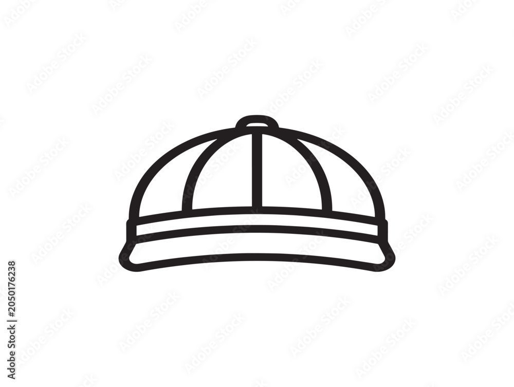Fototapeta premium Black and White Baseball Cap Line Art Vector Illustration Isolated on White Background