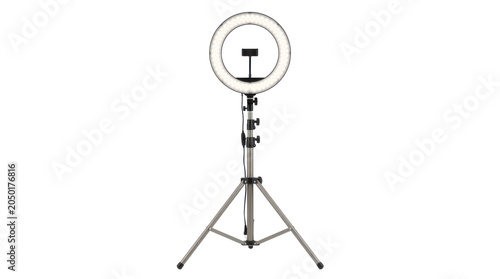 Professional LED ring light on tripod isolated on transparent background