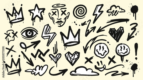 Urban Street Art Graffiti Doodle Tag Vector Element Set