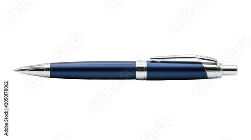 Professional navy blue ballpoint pen isolated on transparent background for office