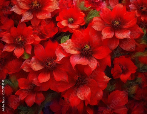 wall of bright red flowers background generative ai