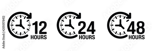 Fotografi 12, 24, 48, and 72 Hours Clock Arrow Icons Set, Work Time, Delivery Schedule, Se