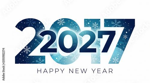 Happy new year greeting card with 2027 date in snowflakes