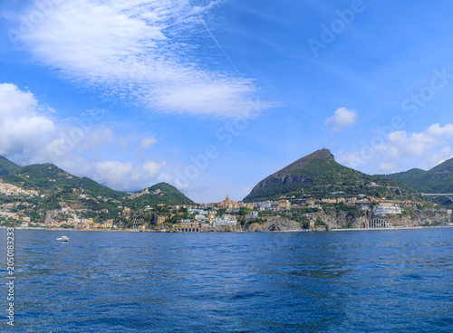 View of Amalfi Coast, southern Italy: townscape of Vietri sul Mare from sea.