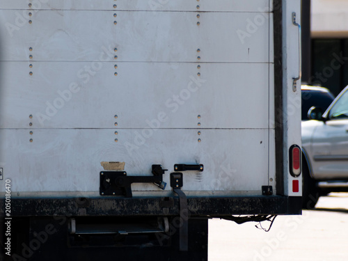 Vászonkép White box truck from an unclose perspective.