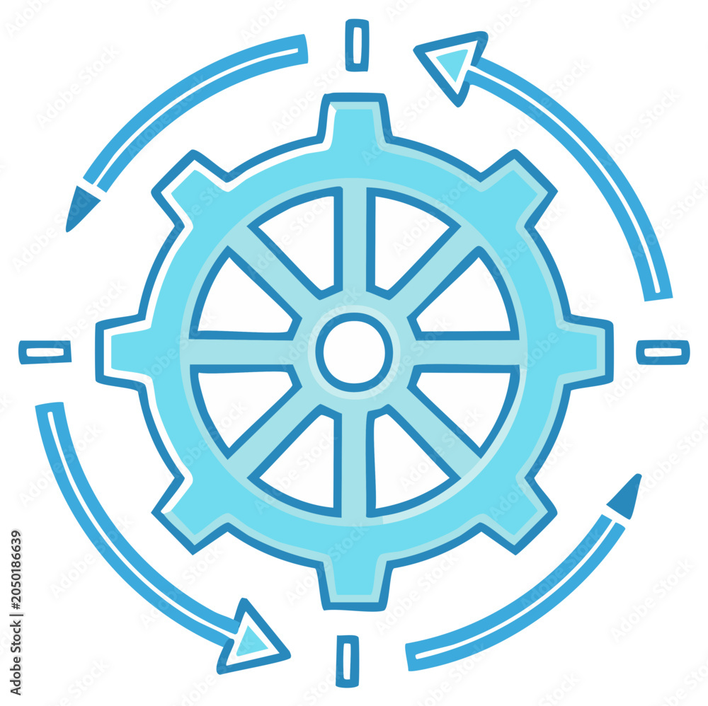Obraz premium Blue Gear and Circular Arrows Icon for Process, Settings, and Workflow Management