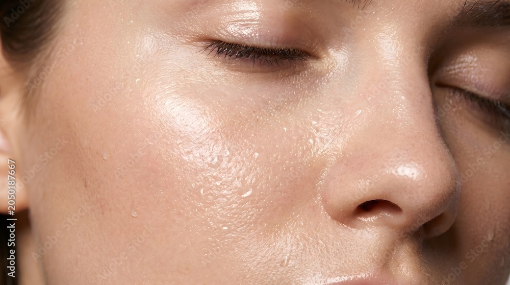 Fototapeta premium Close Up Beautiful Woman Glowing Dewy Skin Face Beauty Skincare Portrait