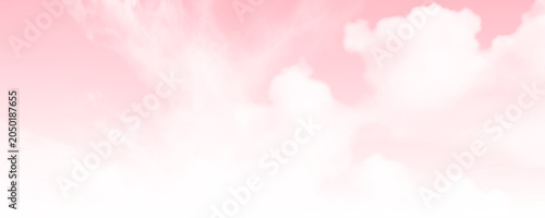 Fotografía White fluffy clouds in the pink azure sky panorama