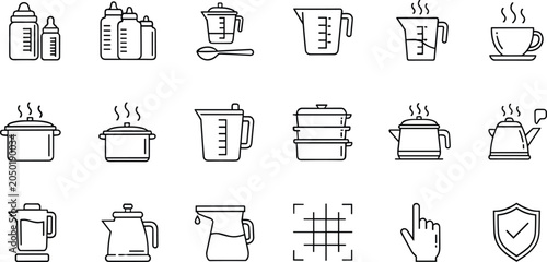 Foto Kitchen household icons flat vector illustration featuring baby bottles, measuri