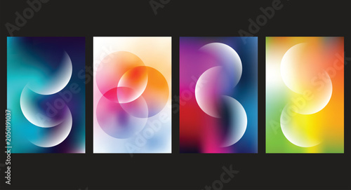 Foto Abstract geometric gradient background template set with translucent glowing overlapping circles and fluid colorful blur textures for modern poster, flyer, annual report, or digital banner design