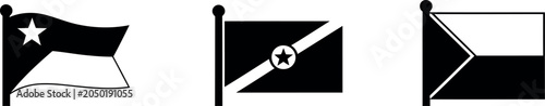 Silhouette of three unique flag designs with star symbols on white background